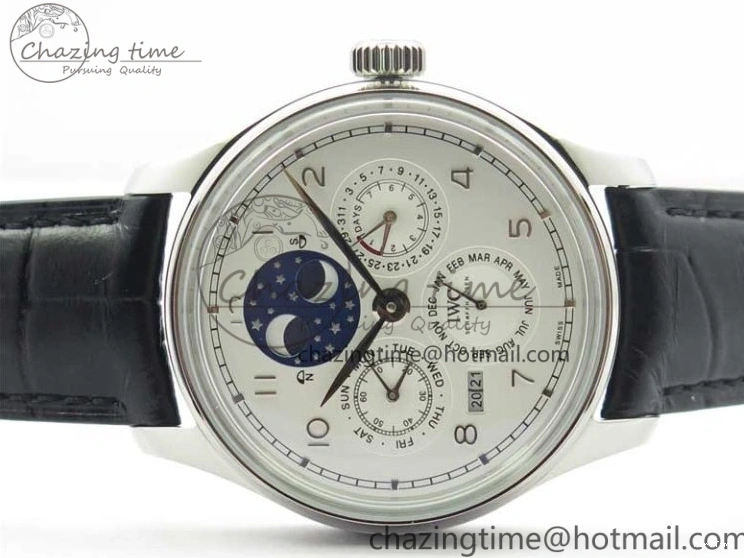 MIROTIME 0128 Portugieser Perpetual Calendar IW503406 V9F 1:1 Best Edition Silver Dial on Black Leather Strap A FastDry 7115